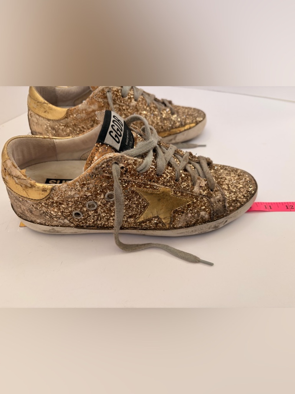 Golden Goose Women's Gold Glitter Low-Top Sneakers with Metallic Star - Picture 13 of 16